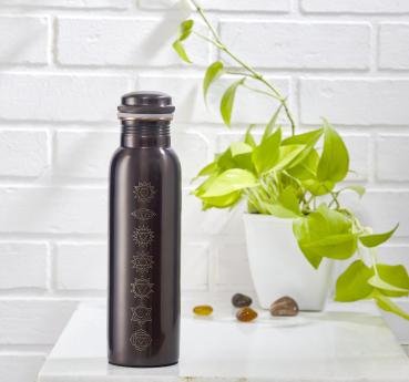 Preview: Kupfertrinkflasche ~ 7 Chakras schwarz